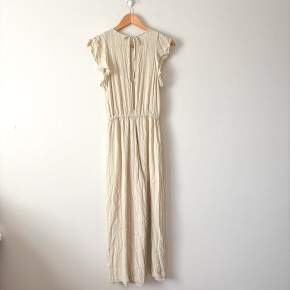 Aritzia Wilfred Fleurette Ruffled Wide Leg Jumpsuit Striped Cream Size Small - Picture 6 of 9